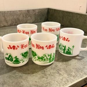 Vintage Holiday Egg Nog Mugs - Green and Red - Hazel Atlas